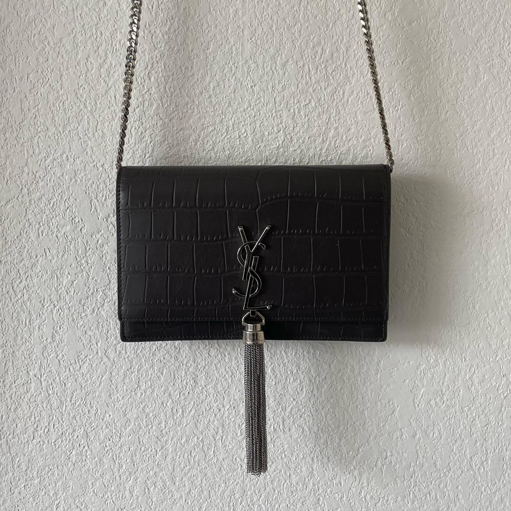 Saint Laurent Kate Small Chain Bag Crocodile Embossed Leather